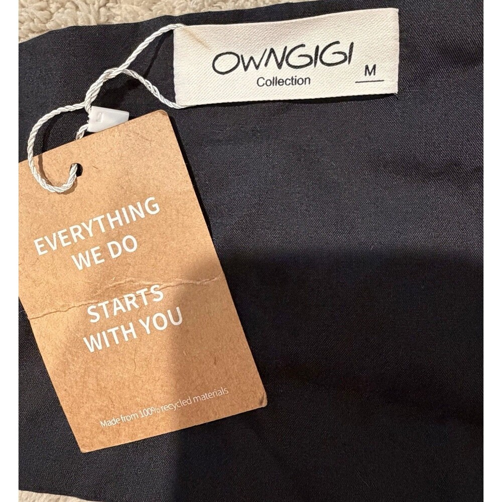 NWT OWNGIGI Women's Black Summer Dress Square Neck Puffy Short Sleeve Tie Back M - Picture 7 of 9